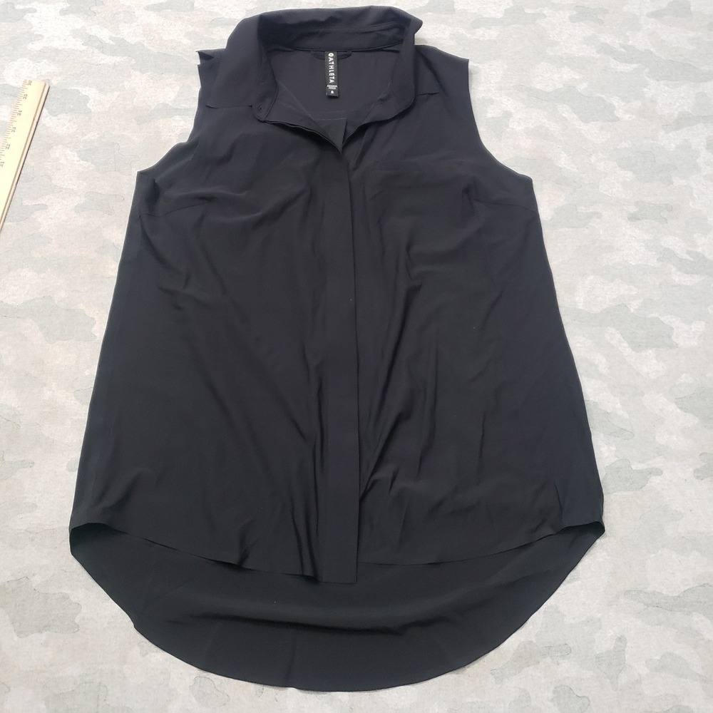Athleta Top Women Small Black High Low Hem Active Sleeveless Button-Up Fitness